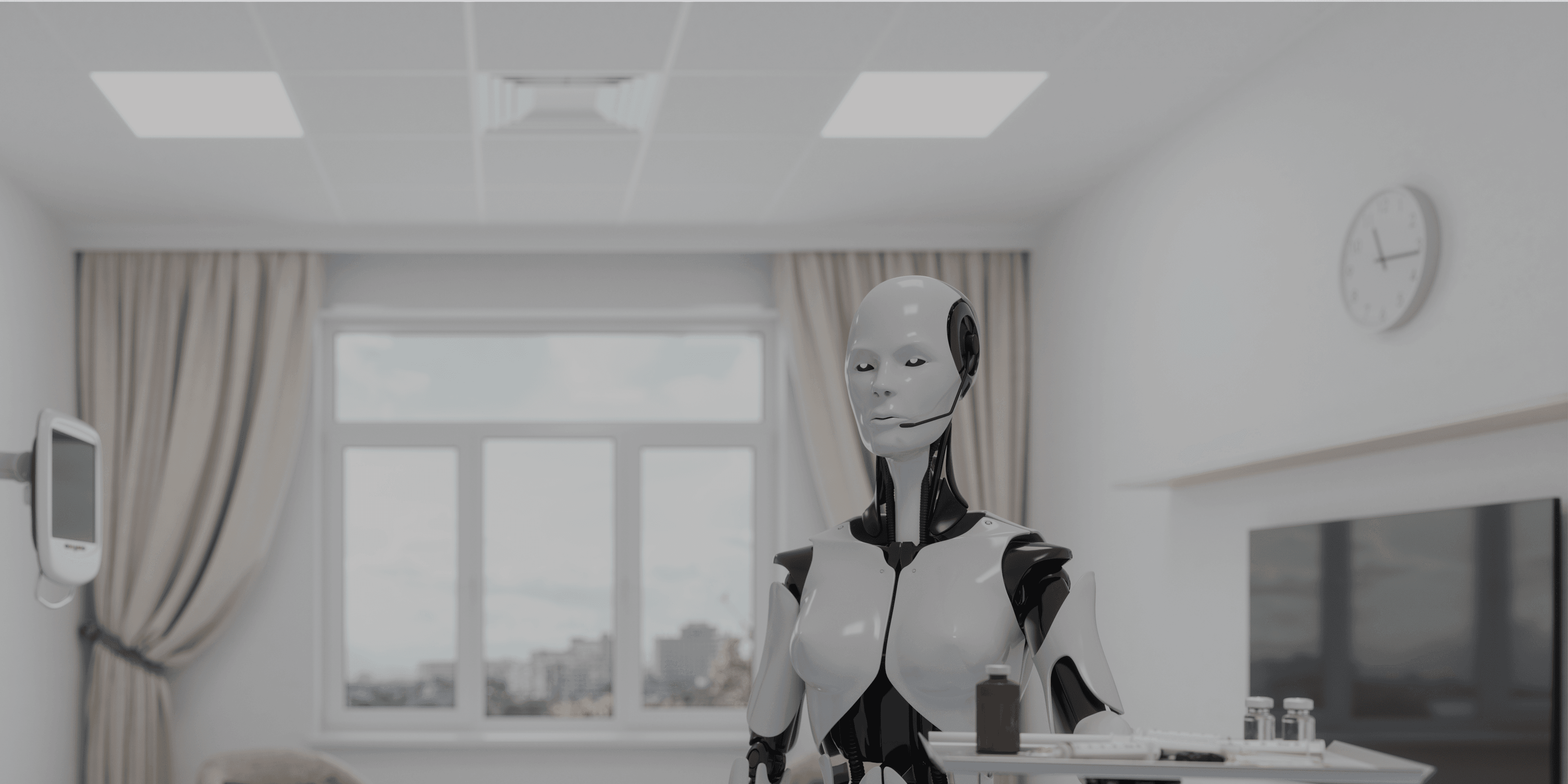 Robot die medicijnen bij zich heeft in een ziekenhuiskamer